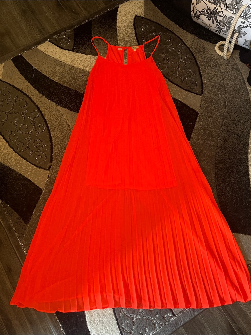 Lily White Bright Coral Pleated Maxi Dress